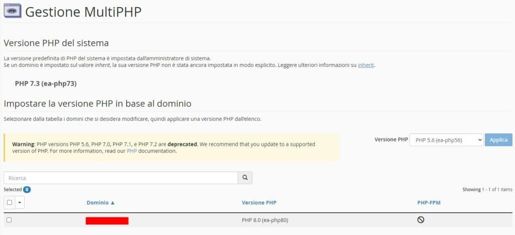 Cpanel - verifica della versione di php utilizzata