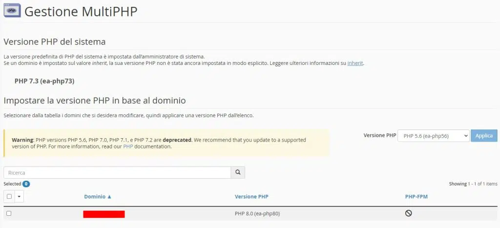 Cpanel - verifica della versione di php utilizzata