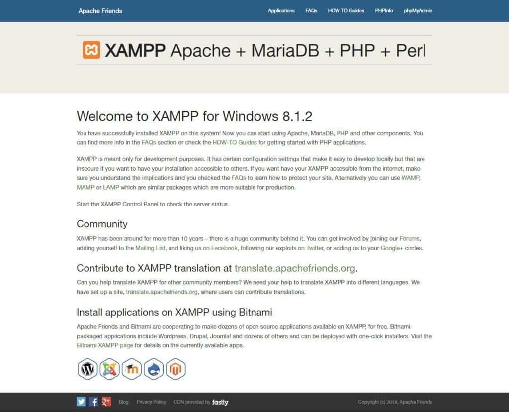 XAMPP - verifica del funzionamento caricando la pagina localhost